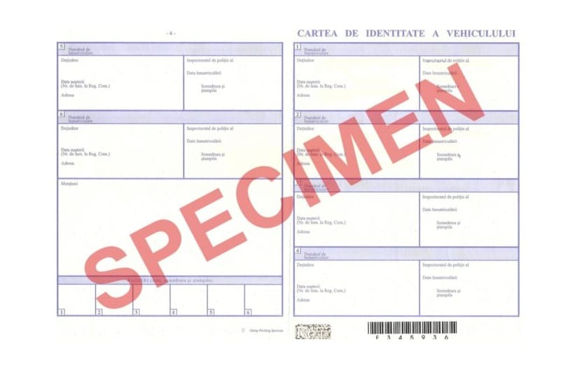 Prima variantă de Carte de Identitate a Vehiculului