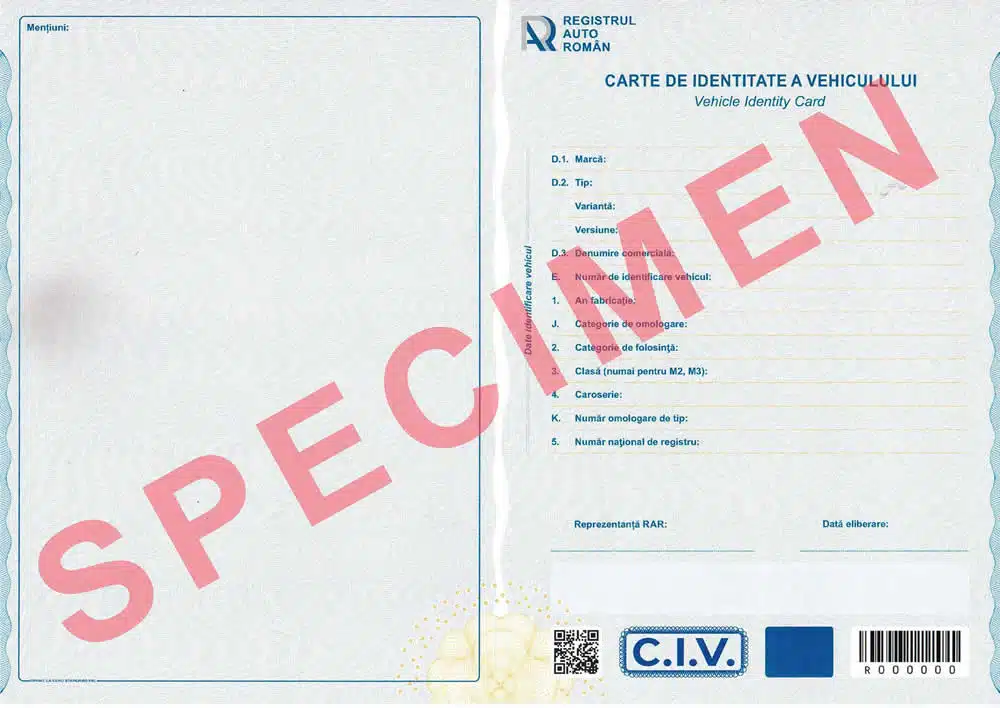 A doua variantă de Carte de Identitate a Vehiculului