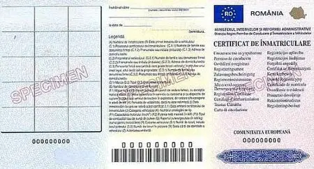 Exemplu de Certificat de Înmatriculare, talon